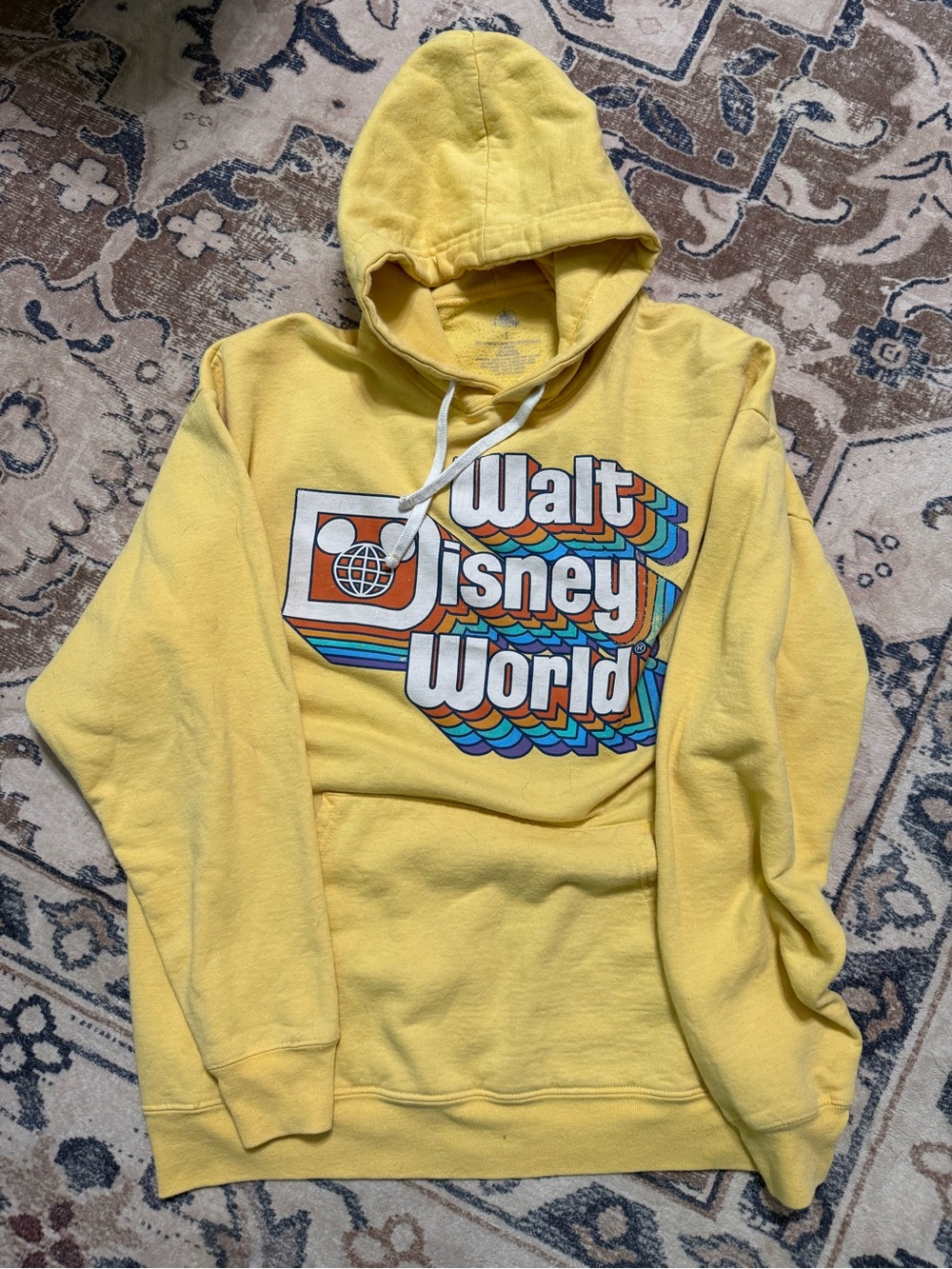 Disney Yellow Crewneck Hoodie with Retro Walt Disney World Logo